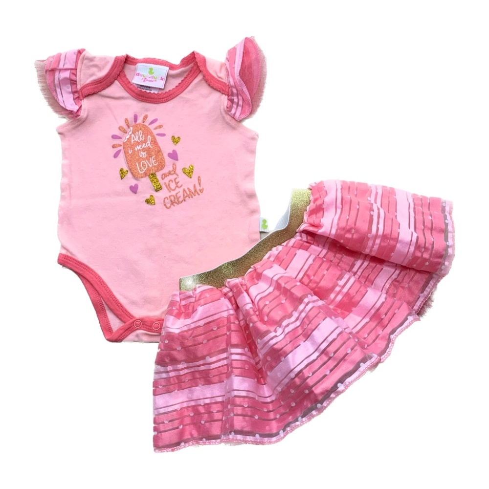 Baby Girls Pink Summer Ruffle Bodysuit Tutu Skirt Outfit Set Size 6-9 M
